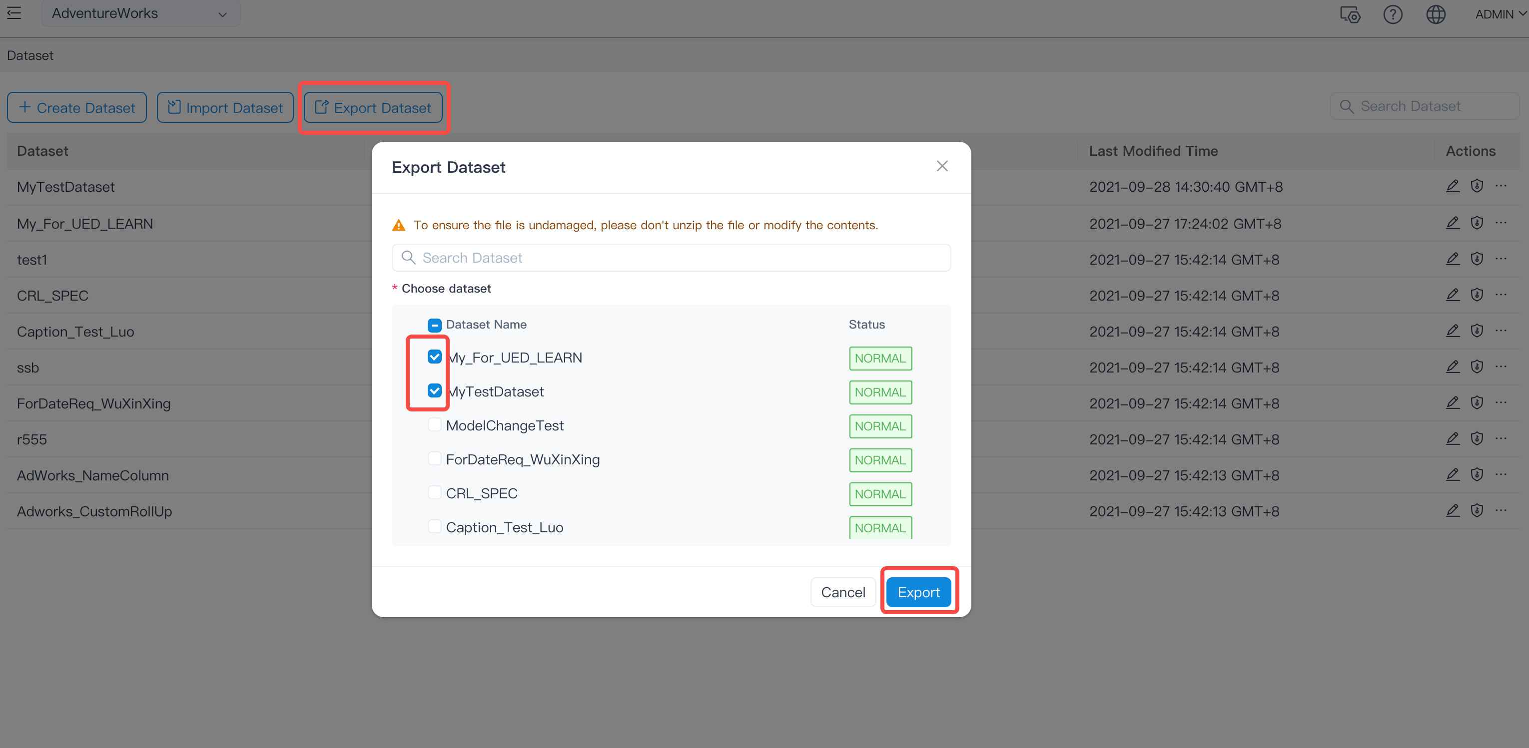 Export Dataset